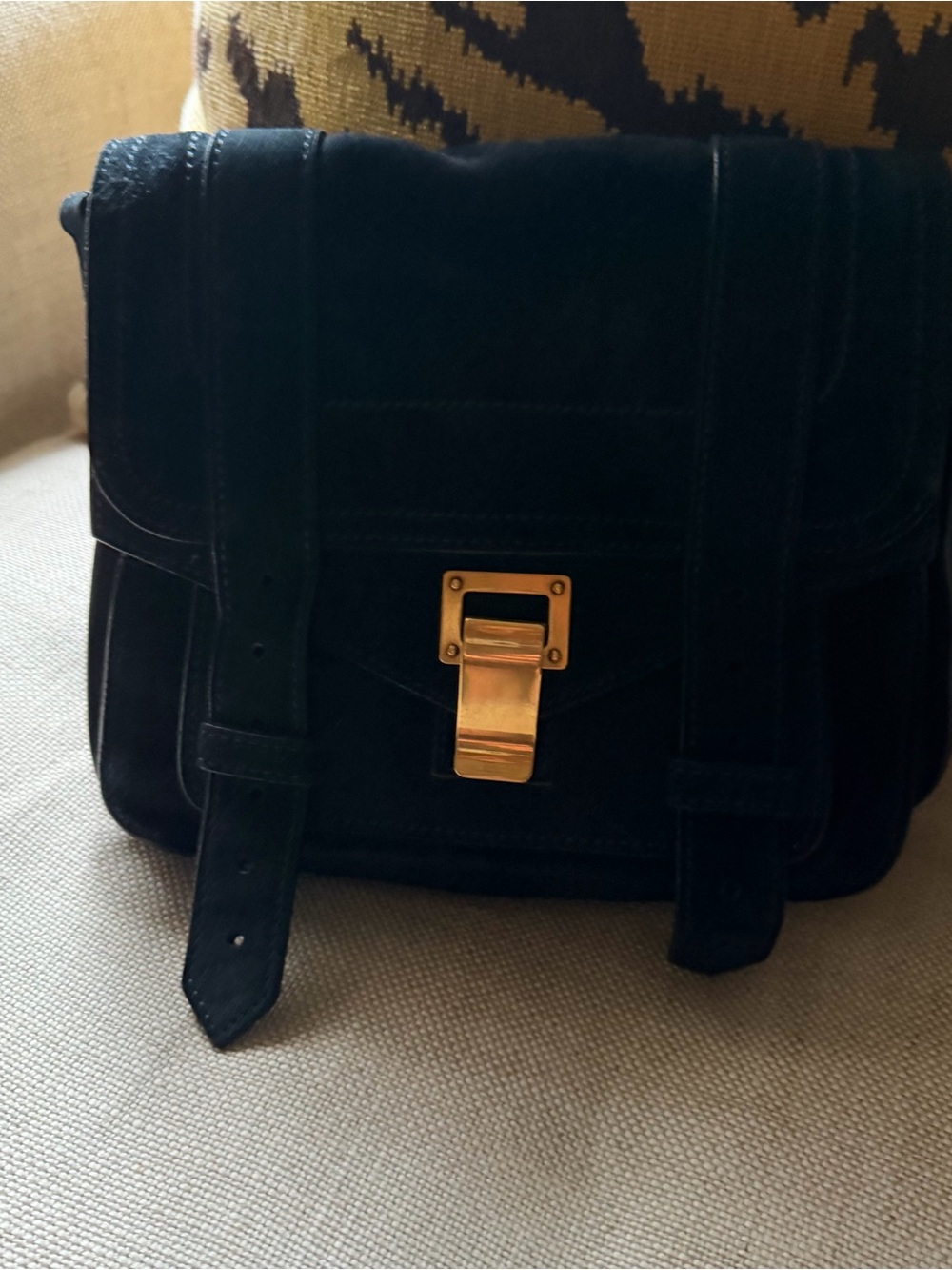 Proenza Schouler PS1 Black Suede Crossbody Satchel with Gold Hardware - Picture 3 of 9